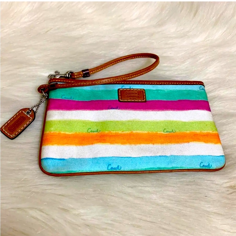 Coach Hampton Rainbow Watercolor Stripe Large Wristlet EUC